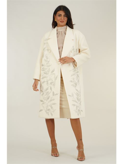 Cappotto doppio petto con decorazioni gioiello Twins Fantasy | T5082IVORY